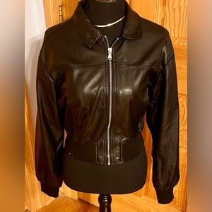 Ashley By 26 Black Faux Leather Bomber Jacket Goth Grunge Y2K SZ Small Indie